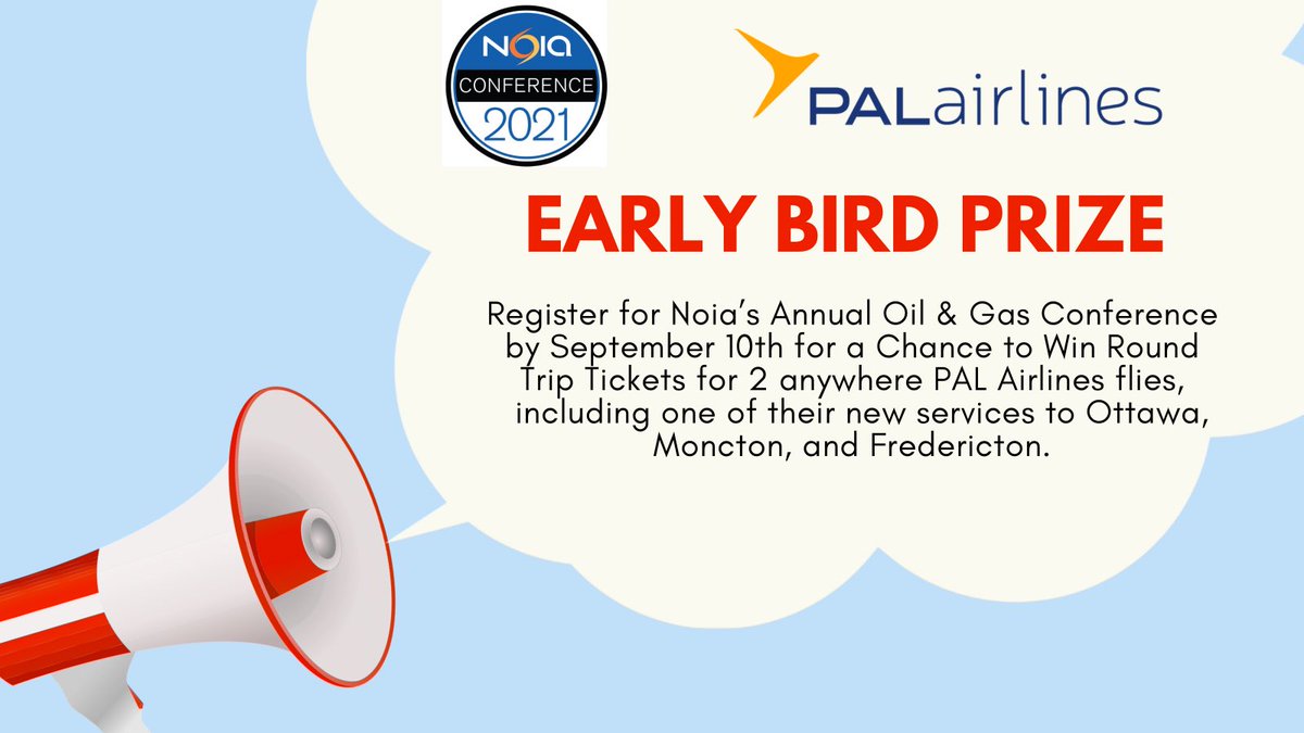 We are delighted to partner with <a href="/PALairlines/">PAL Airlines</a> to offer an ⚠️ Early Bird Registration Prize⚠️ 

Register for conference by Sept 10th and be entered to win round trip tickets for 2️⃣ anywhere PAL Airlines flies, incl one of their new services to Ottawa, Moncton and Fredericton.