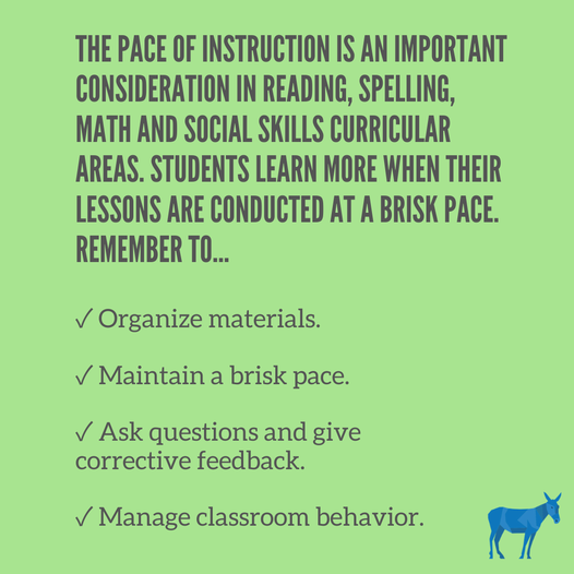 Blind Mule Tip! ✅ 

A brisk pace of instruction enhances student attention &amp; increases the number of response opportunities.

Some research also suggests that a brisk pace of instruction may actually decrease disruptive classroom behavior!