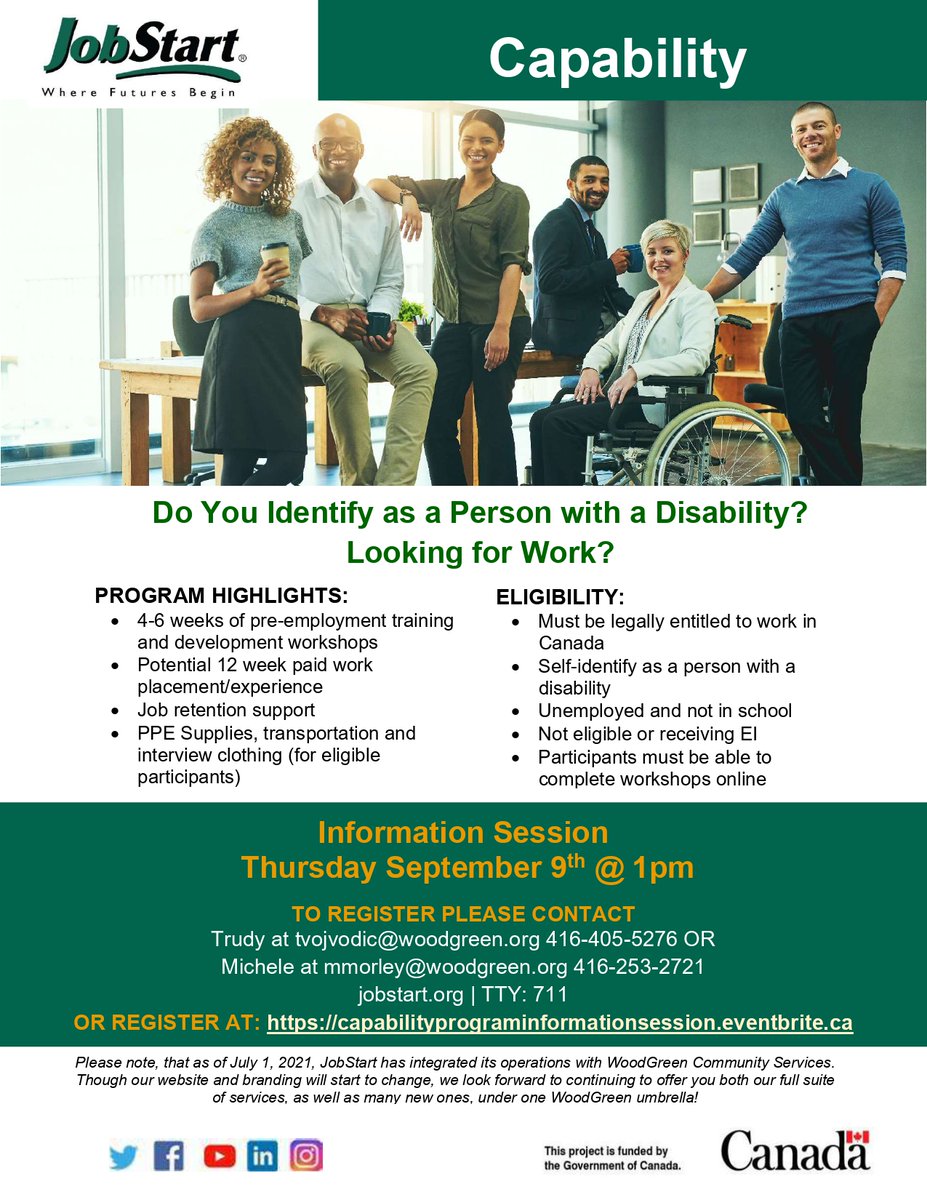 JobStartTO's tweet image. Capability is Now Intaking participants for our next session. Information Session is Thursday September 9th @ 1pm. Register here: eventbrite.ca/e/capability-p… or Contact Michele - mmorley@woodgreen.org

#personwithdisability #disability #employment #employmentservices