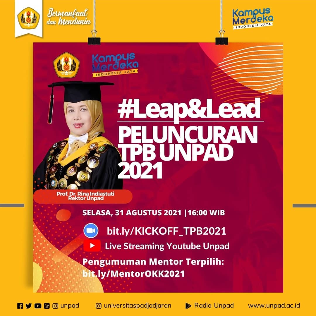 unpad's tweet photo. #AgendaUnpad
Tahap Belajar Bersama Unpad 2021 hadir dengan kosep baru!
📆 Selasa, 31 Agustus 2021
🕙 16.00 s.d. 18.00 WIB
Melalui:
Zoom: https://t.co/m2F5H4zAjj
YouTube: Unpad Live Streaming
Mari melompat bersama!
#LeapANDLead
#Unpad2021
#Unpad
#UniversitasPadjadjaran https://t.co/B79ZVMiQvn