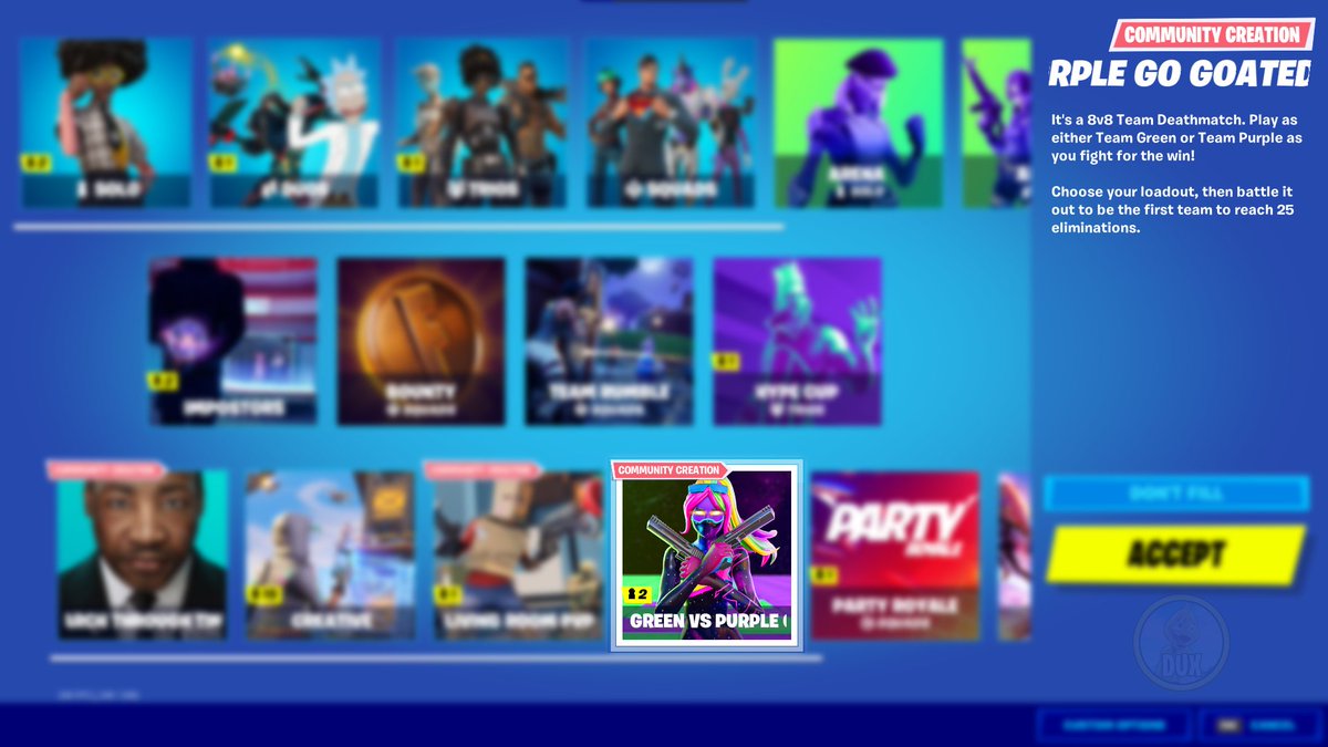 Code_Dux's tweet image. •My map, Green VS Purple is now back as an LTM!🛸
•The map got some huge updates since the last time you played so make sure to check it out and see what's new!🎮
•Thanks so much to @MajorasMidna, @KentitoRollins & @Flak for being so helpful and to @Yucy42 for the image!💚💜