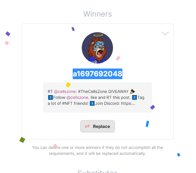 CellsNFT's tweet photo. Congrats @a1697692048 you won the giveaway.๐๐
DM us with your eth address.
#NFT #NFTGiveaway #TheCellsZone
https://t.co/3ppi7nxZGP https://t.co/7zRcANjhN8