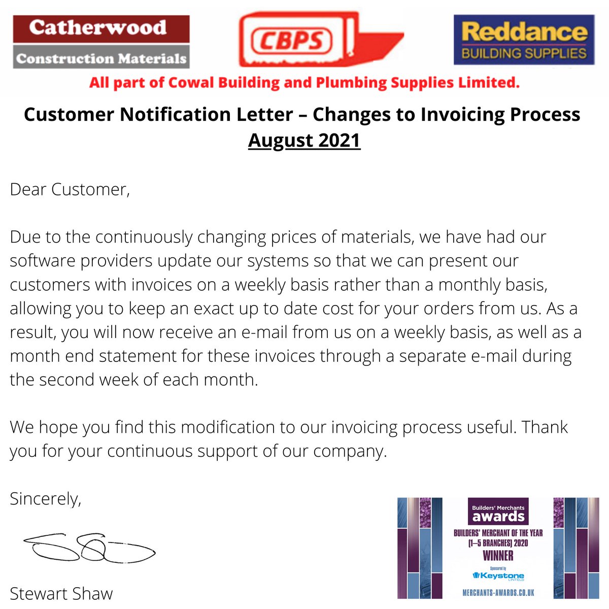 ‼️CHANGES TO OUR INVOICING PROCESS📄

We'd like to inform you that we are altering our invoicing process and updating our technology...👩‍💻READ BELOW ⬇️ 

#ScotlandLovesLocal #August2021 #businessnews #technologyupdates #invoicing #importantprocess #Alert #buildersmerchants
