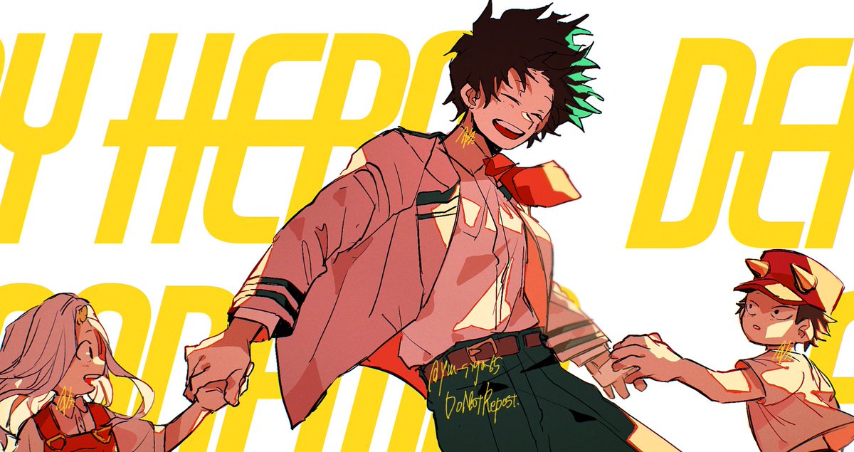 midoriya izuku u.a. school uniform freckles multiple boys school uniform holding hands shirt jacket  illustration images