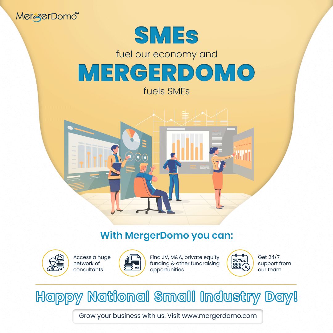 MergerDomoDM's tweet photo. MergerDomo was envisioned to help small business reach their untapped potential.
See how your SME can find the right investors and consultants through our elaborate network!
#NationalSmallIndustryDay #SmallBusiness #SME #Mergerdomo #SmallEnterprise #MSMEFunding https://t.co/2RItE81rS1