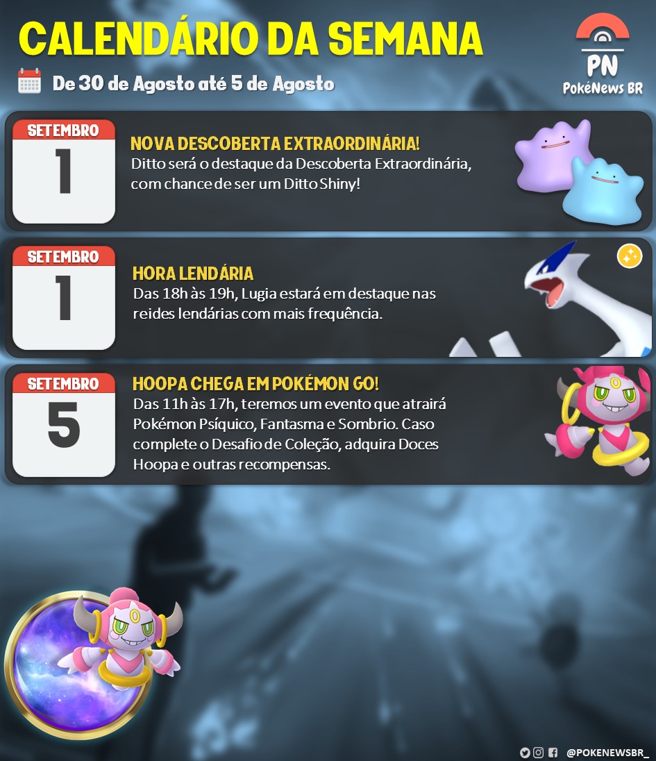 CALENDÁRIO DA SEMANA Chance boa no holofote, novo evento vindo aí