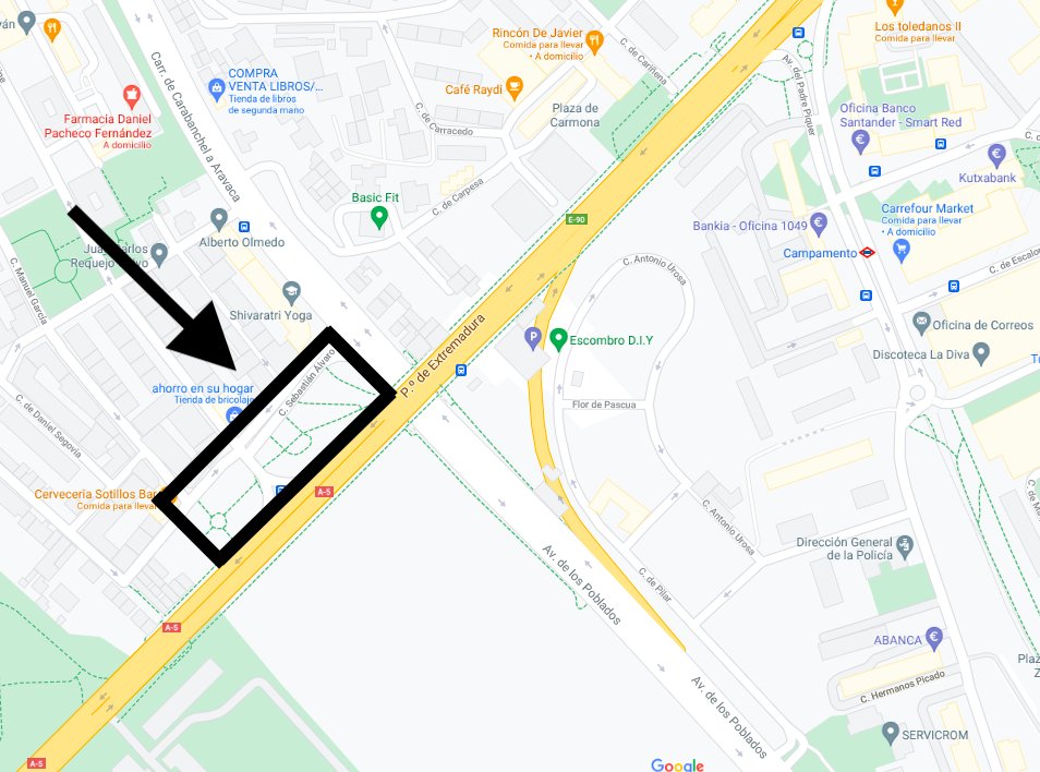 Junto a la Avenida de los Poblados y al Paseo de Extremadura. Ahí estuvo el campo de concentración franquista de Campamento en Madrid. Hasta ahora desconocía la ubicación exacta y pensaba que solo había estado abierto durante abril de 1939 (minihilo)