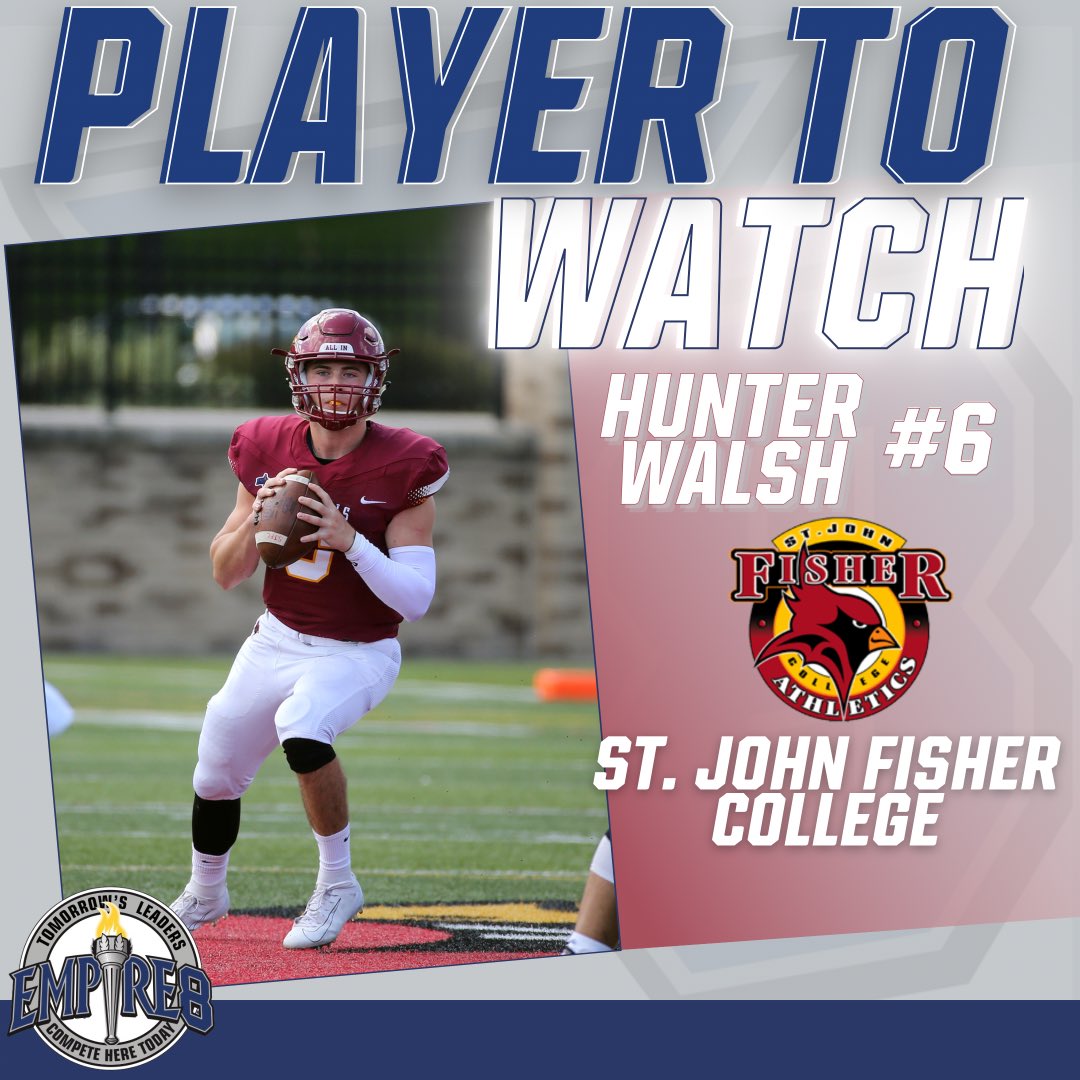 Last on today’s 2021 Empire 8 Football Player to Watch features Hunter Walsh  <a href="/FisherAthletics/">SJF Cardinals</a> @SJFCFootball      Walsh returns for his second season as St. John Fisher’s starting quarterback after 2,713 yards and 17 touchdowns as a first-year standout in 2019. #E8 #E8proud