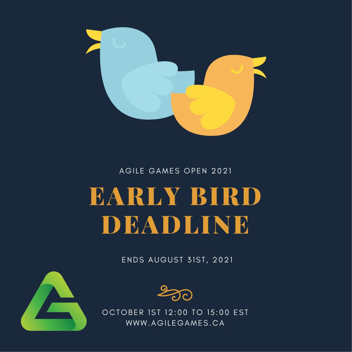 agilegamesca's tweet image. Early Bird is coming up on August 31st, 2021! Don&apos;t miss out. There is limited number of tickets available.

agilegames.ca

#agilegames #openspace #virtualopenspace #charity #community #agilecommunity