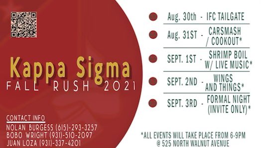 it’s RUSH WEEK! Come out and see us at the IFC tailgate tonight! #RushΚΣ