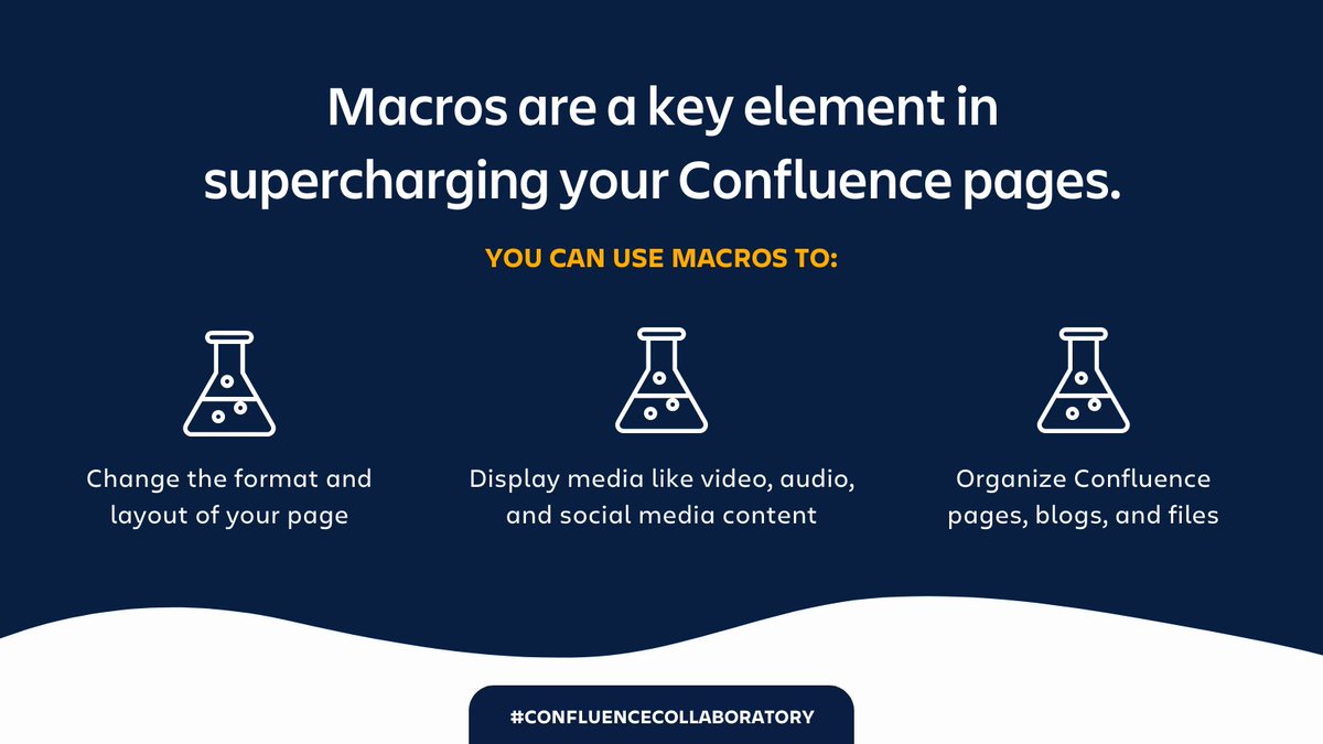 Confluence's tweet photo. Our scientists concocted a list of #ConfluenceCollaboratory macros that boost team collaboration!
⚗️ Task Report macro to assign and view tasks
🔭 Decision Report macro to track team decisions
🧪 Team Calendar macro to manage team events
Find them here: https://t.co/4g7XBxrXIx https://t.co/qta7aEviTj