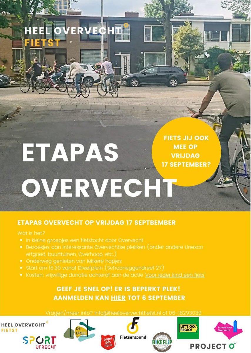 Ook dit jaar organiseert fietscoalitie Heel Overvecht Fietst weer de etapas! Wie fietst er vrijdag 17 september mee door Overvecht?