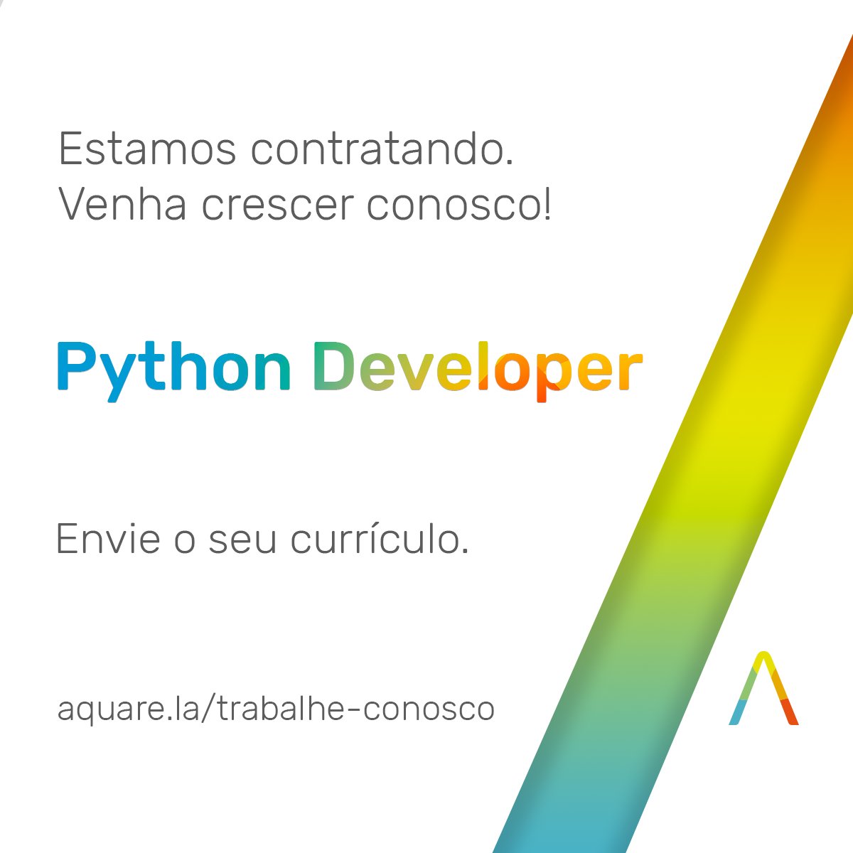 aquare_la's tweet image. AQUARELA CONTRATA:
PESSOA DESENVOLVEDORA PYTHON - HOME OFFICE
Alguns detalhes dos desafios:
Desenvolvimento de software com Python
Desenvolvimento de APIS
Implementação de Workflows
Utilização da metodologia SCRUM
Confira:
bit.ly/3BqmWP3
#devpython #python #vaga