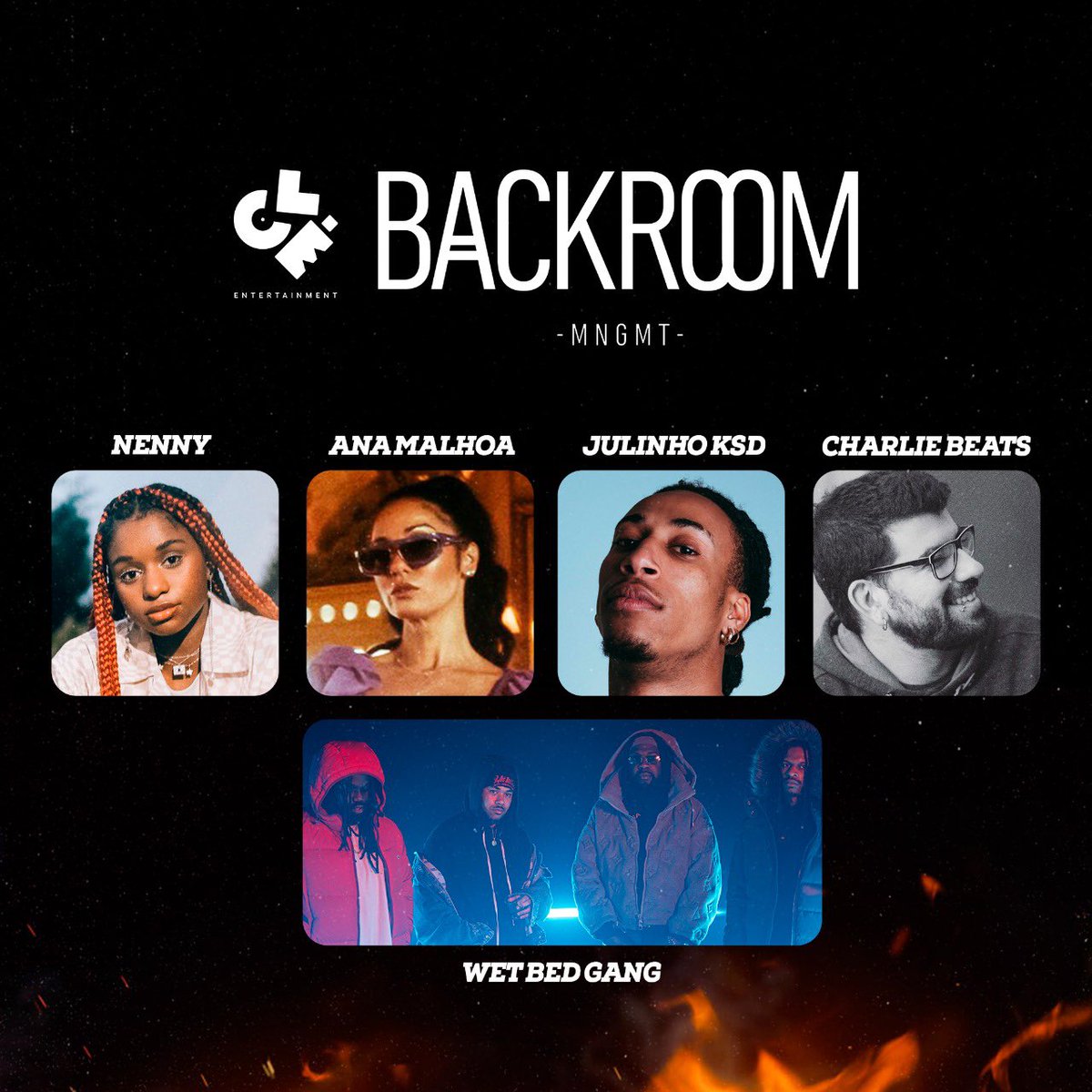cle_enter's tweet image. Clé Entertainment torna-se acionista de uma das maiores agências de entretenimento de Portugal: a BackRoom. Esta conta no seu catálogo de agenciamento com alguns grandes nomes da música moderna como: WET BED GANG, JULINHO KSD, NENNY, ANA MALHOA e o produtor CHARLIE BEATS.