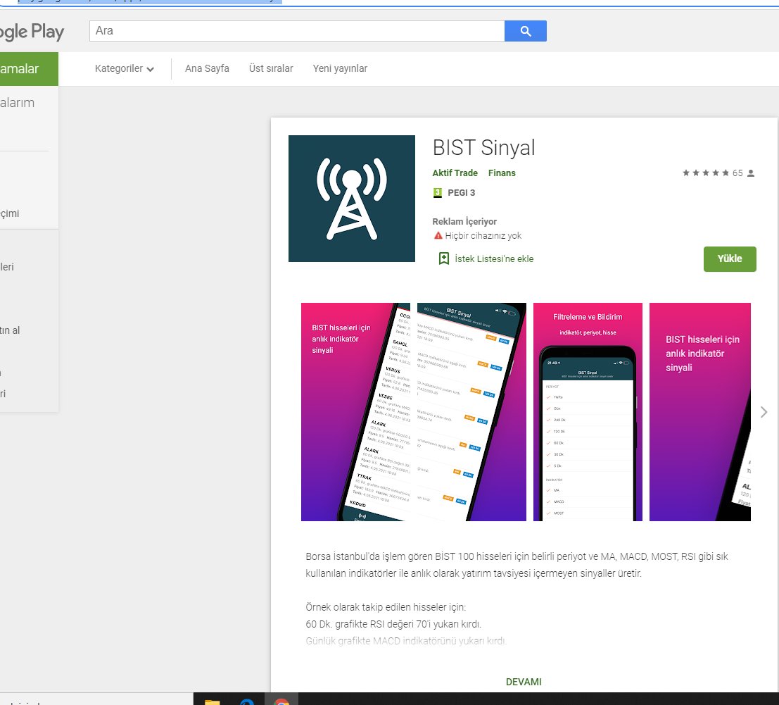 Hisse Senetleri için otomatik sinyal üreten mobil uygualama linklerimiz
Android=> play.google.com/store/apps/det…
IOS=>apps.apple.com/tr/app/bist-si…
Uygulamayı indiren RT edip store üzerinde yorum yapan herkese ekran görüntüsü atarsa tarama formüllerini yine ücretsiz paylaşacağım