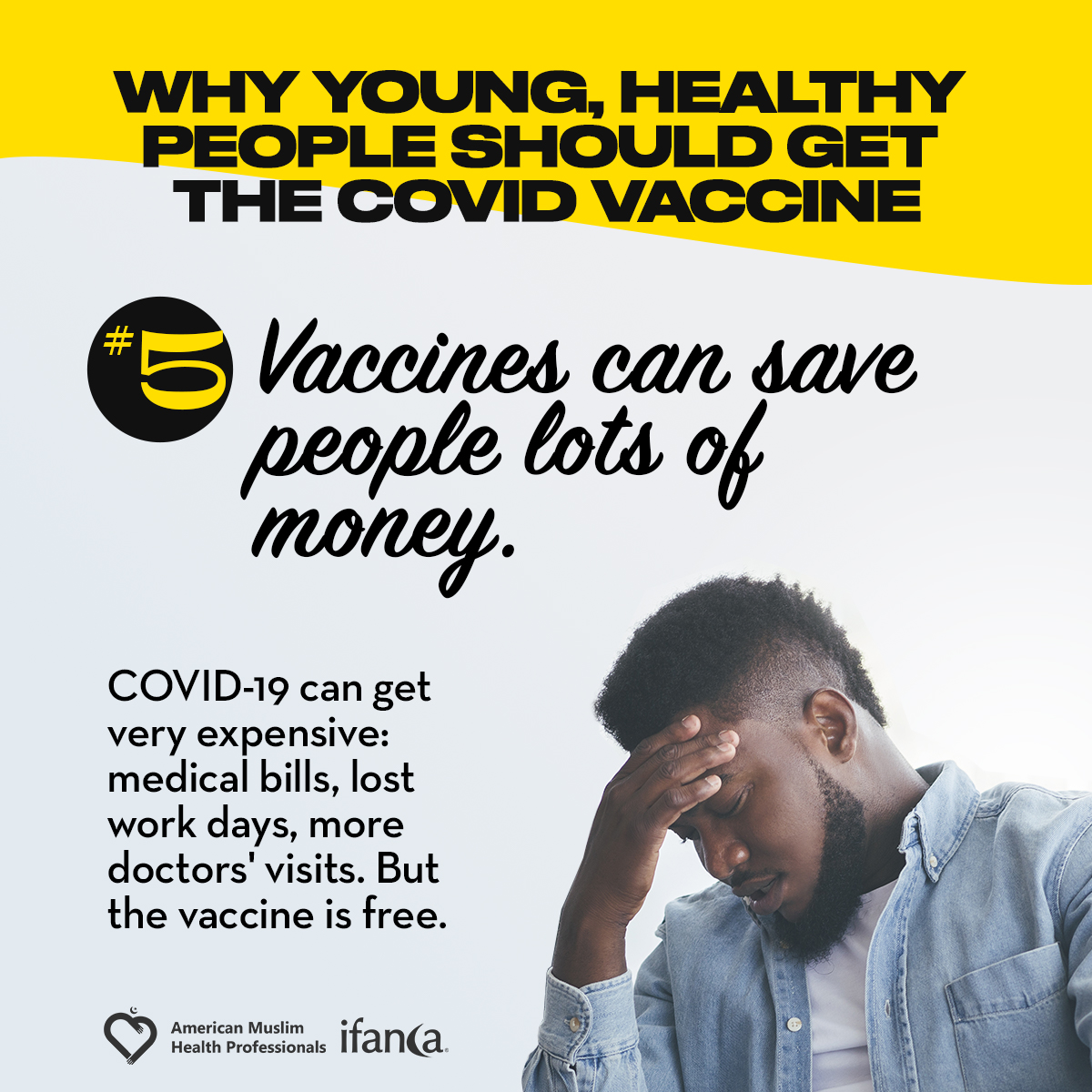 MuslimHealth's tweet photo. Why should young healthy people get the COVID-19 Vaccine?  Swipe to learn more and be sure to attend our webinar later TODAY! 
‼️PLEASE NOTE NEW TIME: 5pm EST‼️(2/2)

➡️ Register at https://t.co/bZpzz2JWj1

#back2schoolvaccine #wecandothis #thisisourshot https://t.co/LWRQLsof2T