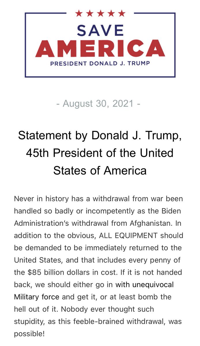 RSBNetwork's tweet image. Statement by Donald J. Trump, 45th President of the United States of America