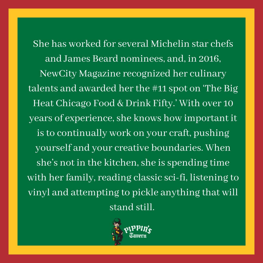 @PippinsTavern is thrilled to welcome Executive Chef Amanda Barnes to the team!

#PippinsTavern #LMGChicago #PippinsChicago #Chicago #ChicagoBars #Pub #Bars #Guinness #Slainte #IrishPub #Craic #Beer #Whiskey #Cheers #Food #ScratchKitchen #ChicagoEats #ChicagoRestaurants #Chef