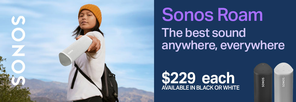 2001AV's tweet image. Take incredible sound everywhere with Sonos Roam. Enjoy music, voice control, and multiroom listening at home on WiFi, plus Bluetooth® streaming, all-day battery life, and waterproof durability on the go. bit.ly/3zxEB6I