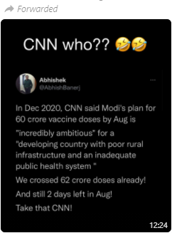 GorwayGlobal's tweet photo. The #HailModiJi #WhatsApp Jungle grapevine is at it again. This is a forward doing the rounds now in many #Sanghi-fied and #Bhakt-infested groups: https://t.co/E904oOnkHC