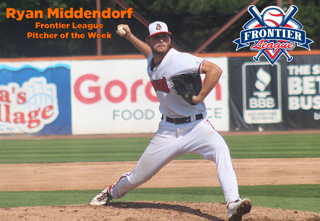 Ryan Middendorf has been named Frontier League Pitcher of the Week!

Story: bit.ly/MiddendorfPOTW