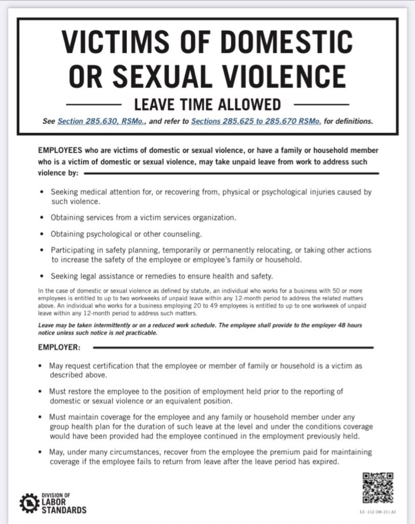 Emily Manley (@emilymanleytv) on Twitter photo #INBOX | <a href="/MOLabor/">MO Dept of Labor</a> says employees who are victims of domestic or sexual violence, or have a family member who is a victim of domestic or sexual violence, may take unpaid leave from work. This legislation went into effect on Saturday. #moleg #INBOX | <a href="/MOLabor/">MO Dept of Labor</a> says employees who are victims of domestic or sexual violence, or have a family member who is a victim of domestic or sexual violence, may take unpaid leave from work. This legislation went into effect on Saturday. #moleg