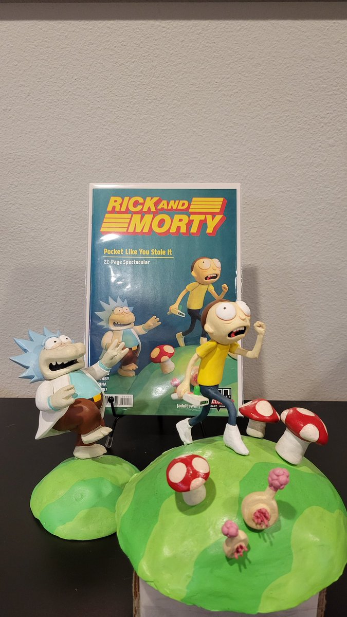 ArtofNP's tweet photo. Cultural impact is just as important to document and preserve as production assets. That's why, when I saw @TAITCOMICS 's Rick and Morty Nintendo Power homage cover... I had to reach out. While the original sculptures for NP #1 may have been destroyed, so happy to keep these safe https://t.co/uzcaxk5jDi