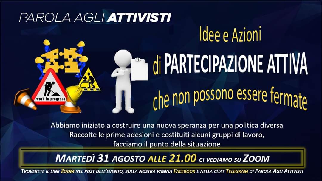 PartAttiva21's tweet photo. Martedì 31 agosto alle 21.00 su Zoom: https://t.co/UYyzbXydlJ 
Abbiamo iniziato a costruire una nuova #speranza per una #politica diversa con il progetto di #PartecipazioneAttiva.

https://t.co/lpuZcqYc5I https://t.co/0Cv43YBV8o