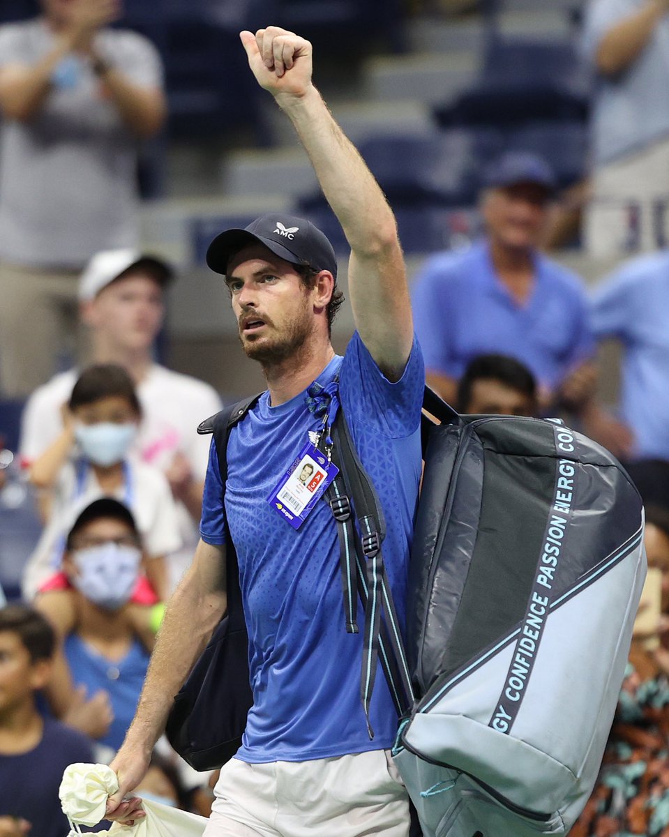 Britain's Andy Murray waves as he leaves the court after being defeated by Greece's Stefanos Tsitsipas during their 2021 US Open Tennis tournament men's singles first round match at the USTA Billie Jean King National Tennis Center in New York, on August 30, 2021.