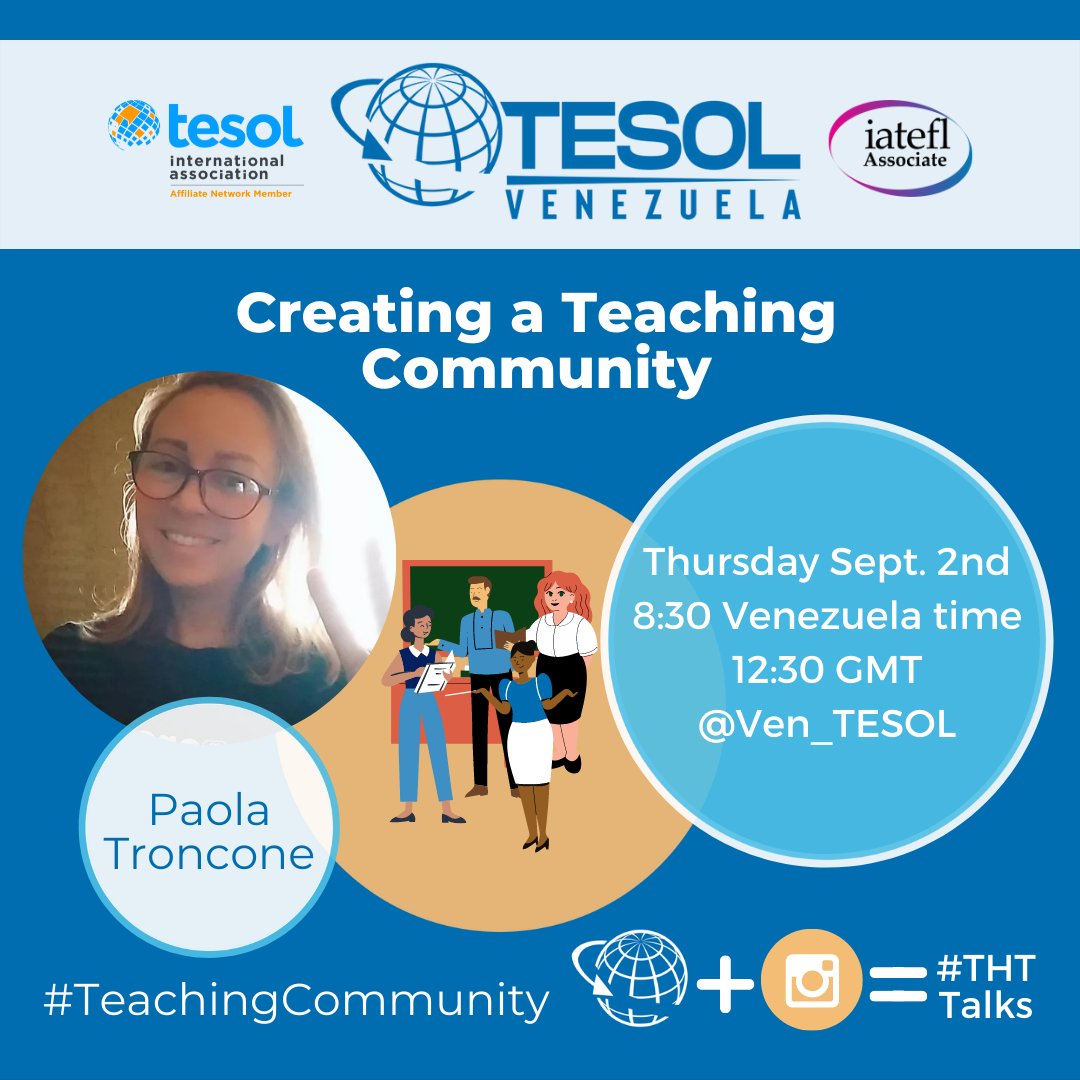 #THTTalks are back!
Join us and Professor Troncone for a new live session next Thursday
This time, we will talk about creating a teaching community
#teaching #ELT #EFL #ESL #teachingcommunity #eltcommunity #VenTESOL #VenTESOLRocks #YesWeCan #teachershelpingteachers