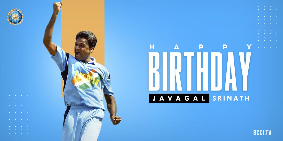 BCCI's tweet photo. 🔸 6⃣7⃣ Tests 
🔸 2⃣2⃣9⃣ ODIs
🔸 5⃣5⃣1⃣ international wickets

Here's wishing Javagal Srinath - former #TeamIndia pacer and now a match referee - a very happy birthday. 🎂 👏 https://t.co/xr5N4vrPtw