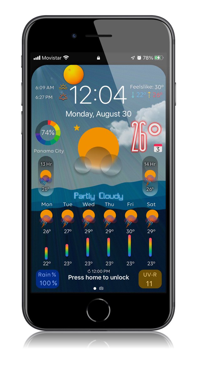 Casatti20's tweet photo. Weather HTML 2.0 on iOS 15 beta 7 by: @thewaytozion
Weather icons by: @apodo_
Additional thanks to @kleinmone to help me editing the theme.
Theme LS iPhone8 Day-Night time. daily forecast and next two hours forecast.
#apple #iphone #weathertheme #appletheme #WeatherForecast https://t.co/J0JqNZ5Bmq