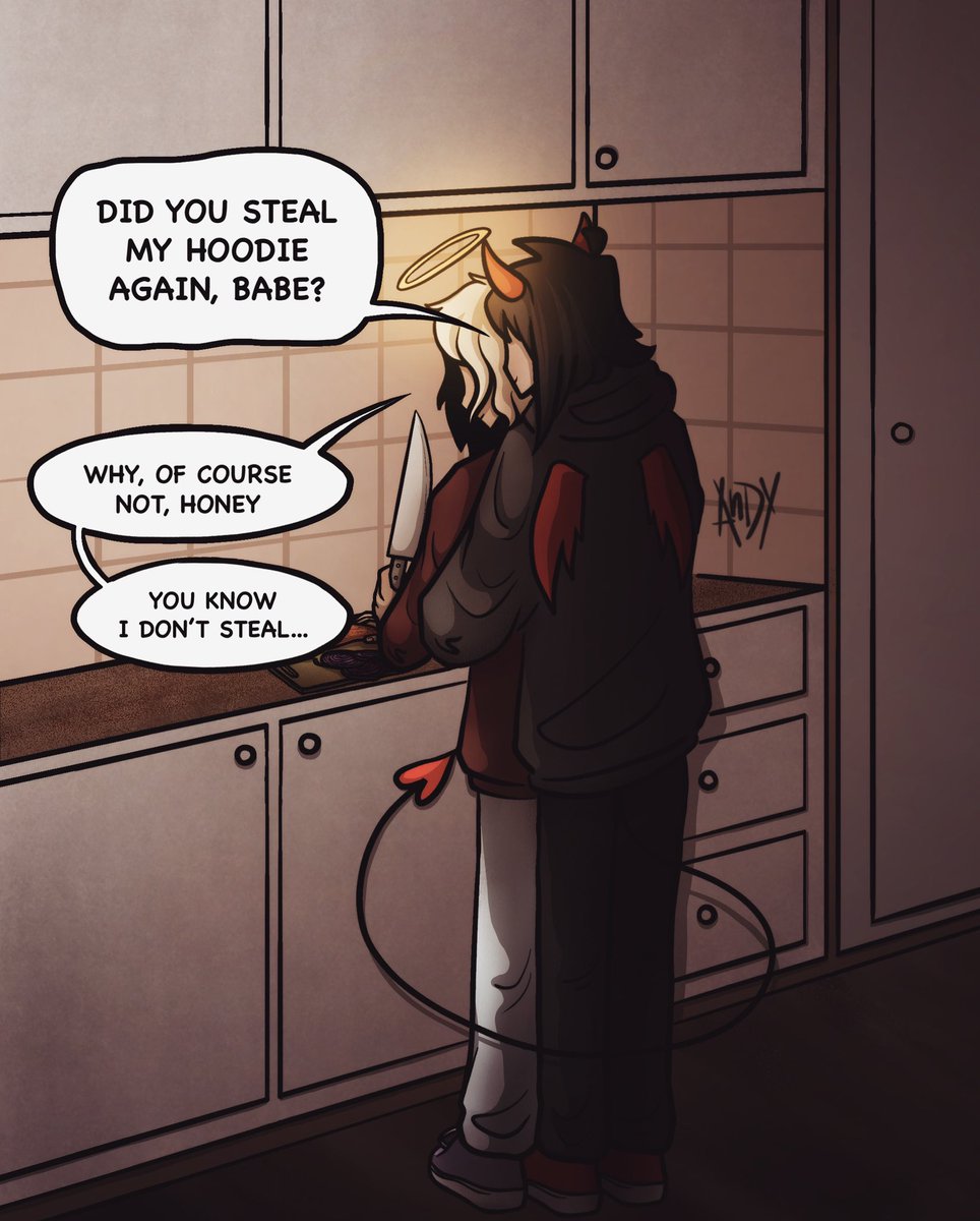 AndyWasLost's tweet photo. When u come home after a long day and find your angel gf making dinner in your hoodie ✨
(rts appreciated!)
.
[#art #myart #artist #digitalart #digitaldrawing #illustration #digitalillustration #oc #originalcharacter #angelxdevil #angelxdemon #lesbian #cutelesbians #couplegoals] https://t.co/OtzgJLwM4L