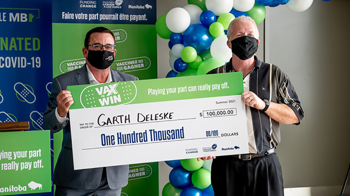 MBGov's tweet photo. Learn more about Garth Deleske, one of the recent winners of $100,000 in the #VaxToWin lottery. Get your second #COVID19Vaccine by September 6 to be entered into the final draw. https://t.co/JuuVzAf7d5 https://t.co/EVqbmyrsfj