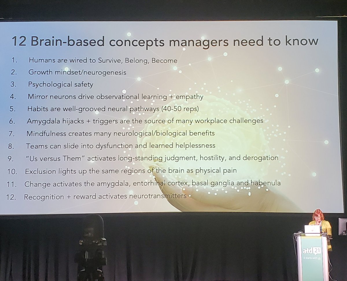 Another amazing session from my friend @BrittAndreatta on brain-based manager training at #ATD21... here are the 12 key concepts #managers need to know. #brainscience #managertraining