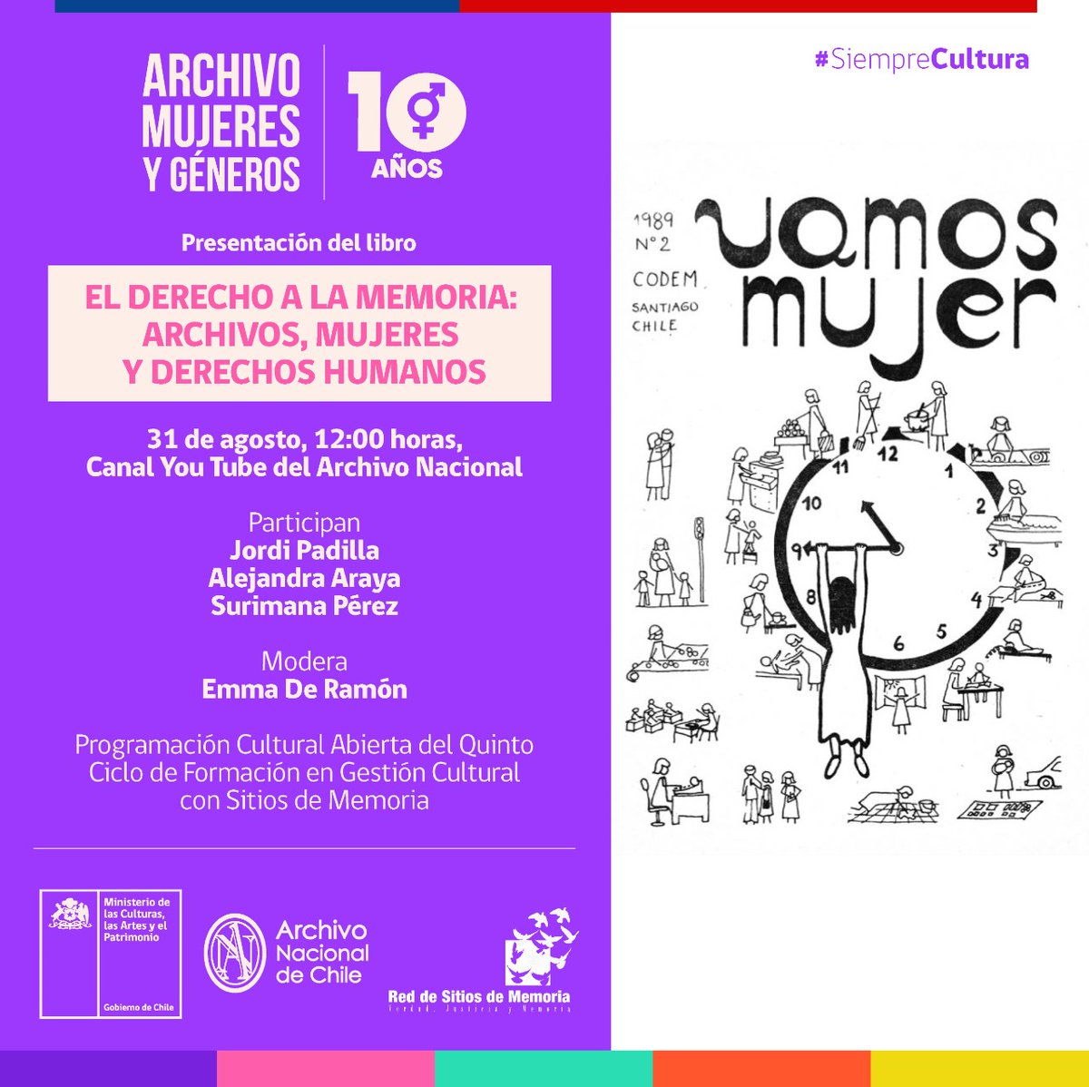 ✨Nos sumamos a la celebración y reconocimiento del arduo y comprometido trabajo de recopilación, valorización, conservación y difusión del Archivo Mujeres y Géneros #AMyG  durante estos #10Años

👉Por ello te invitamos mañana a las 12.00 hrs!