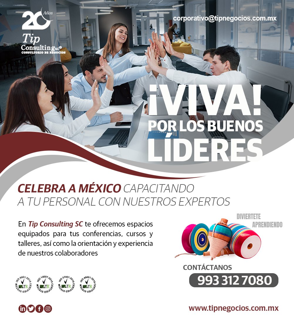 TipNegocios's tweet photo. En #TipConsultingSC nos sentimos motivados porque cada día hay más mexicanos en puestos de liderazgo, por ello ofrecemos #capacitaciones para preparar a tu empresa y lograr hacerlas más competitivas. ¡LLÁMANOS!, y que #VIVAMéxico🇲🇽 https://t.co/KMqUhUrZZX