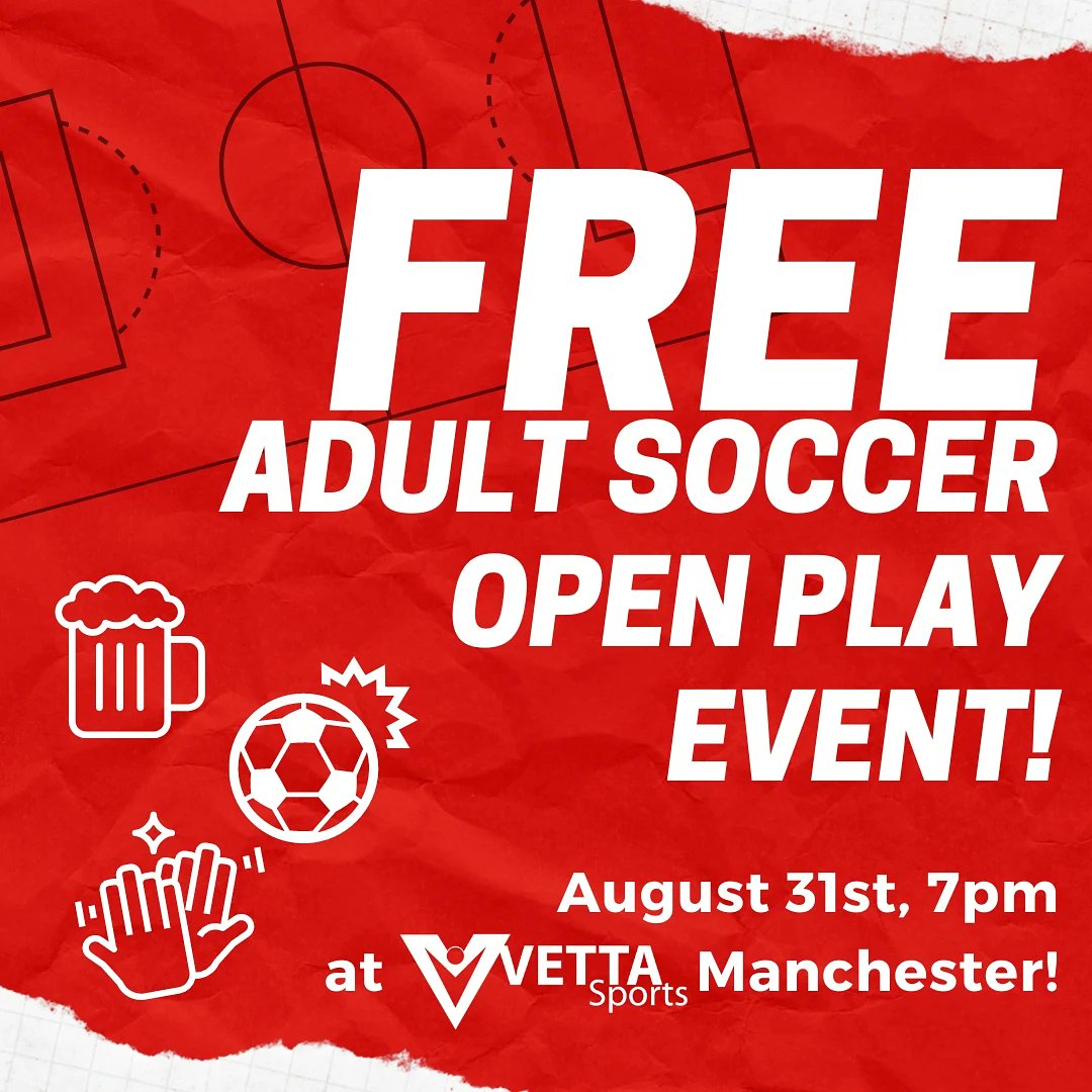 Get out and get in the Game! Free open play night at Vetta Sports Manchester(8/31).  Free for all 21 and up!

Call 636.391.1227 for more details.