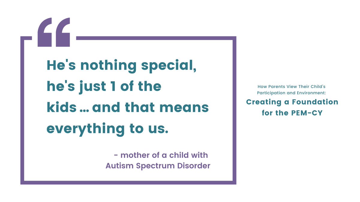 In a study that informed the development of PEM-CY, some parents of kids with disabilities said that they were satisfied with their child just being part of the activity or group in some way.

How about you, how do you define “participation”?
bit.ly/3fXLnet
