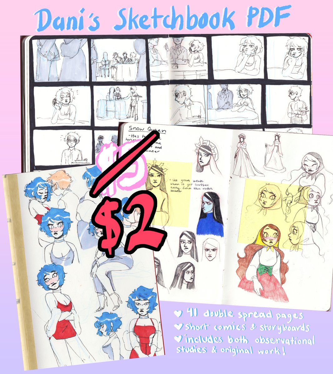 HII~ I reduced the price of my sketchbook pdf to $2! It's  41 pages of (mostly) unpublished OC stories, single page comics and storyboards! Please consider checking it out :3 🍄
⬇️Link below 