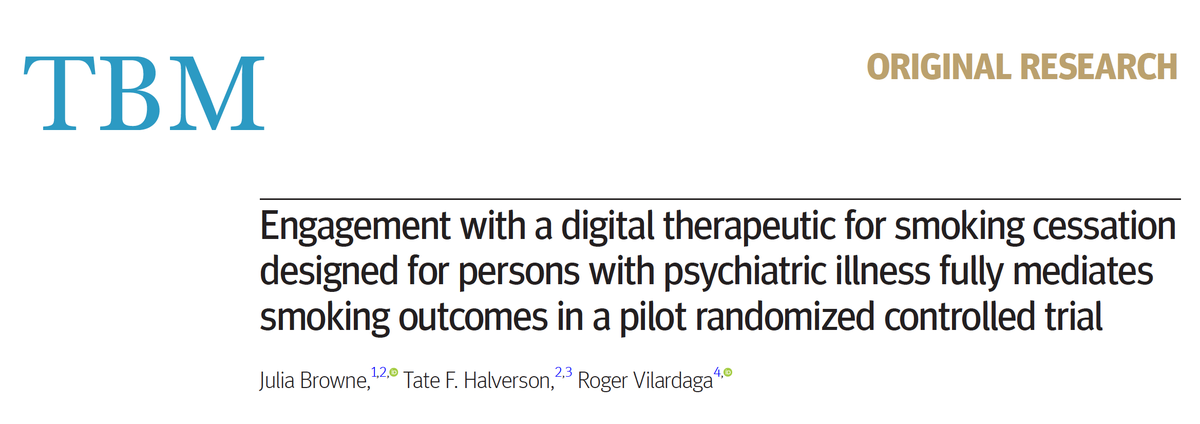 Roger Vilardaga Viera, PhD (@rvilardaga) on Twitter photo Sharing a study accepted last June in #TBM. The first study we know to demonstrate that the degree of engagement with a digital therapeutic directly affects clinical outcomes in causal mediation. Thank you <a href="/drjuliabrowne/">Julia Browne, PhD</a> and Dr. Tate Halverson for your partnership in this effort! Sharing a study accepted last June in #TBM. The first study we know to demonstrate that the degree of engagement with a digital therapeutic directly affects clinical outcomes in causal mediation. Thank you <a href="/drjuliabrowne/">Julia Browne, PhD</a> and Dr. Tate Halverson for your partnership in this effort!