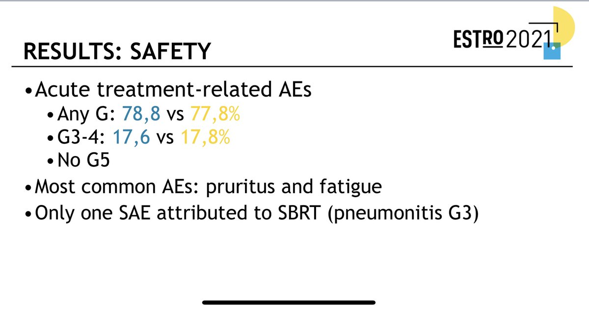 piet_ost's tweet image. CHEERS trial at #ESTRO2021 presented by @MathieuSpaas: IO vs IO+SABR. Up to 3 lesions received 3x8Gy =&amp;gt; no effect on PFS, clearly safe. Say “bye, bye to the “abscopal”-effect or did we do smth wrong? Supported by @komop_tgkanker @VarianMedSys