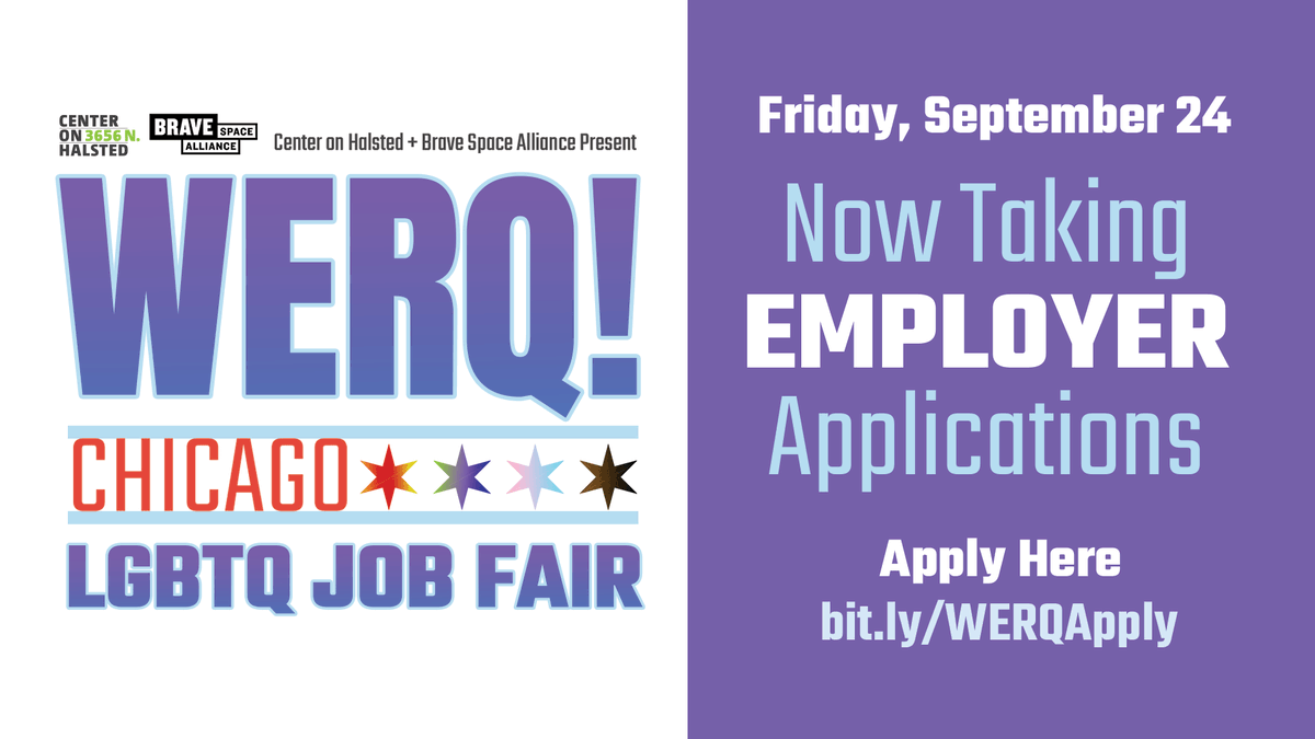 CenteronHalsted's tweet photo. We want you! Join us for the 2021 #WERQJobFair Plenty of time to sign up as an employer and/or sponsor the midwest's largest #LGBTQ job fair! Join here: https://t.co/fMNp5gAWsn #joinus #hiretrans @BraveSpaceChi @BMOHarrisBank @FerraraCandyJar https://t.co/gs5AYpJrY1