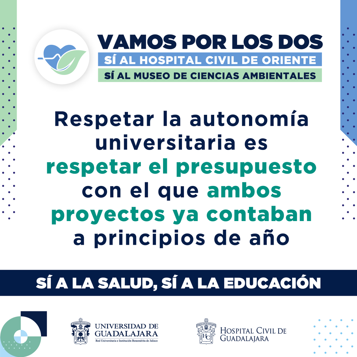 cbcucei's tweet photo. En Jalisco vamos por los dos proyectos que contribuirán a salvaguardar la vida. ¡Únete a esta iniciativa! Di #SíAlaSaludYLaEducación. @udgcucei https://t.co/2ruEcyVMG2