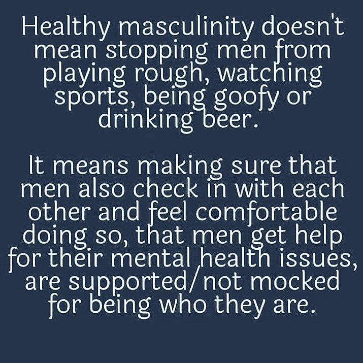 MensSpace's tweet photo. Healthy masculinity is supporting a mate at difficult times. 

If you’re unsure how to respond, that’s ok, but don’t ignore or shame a friend, signpost him to support services. 

#counselling #mensmentalhealth #masculinity #suicideprevention https://t.co/2JjkEzOuub