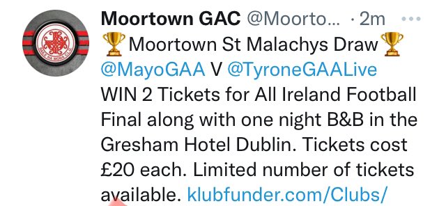 klubfunder.com/Clubs/Moortown… <a href="/theplunkettsgac/">PomeroyPlunkettsGAC</a> <a href="/ancharraig/">Rock St Patrick's</a> <a href="/greencastleGAA/">Greencastle GAA</a> <a href="/An_Chraobh/">Stewartstown Harps GFC</a> <a href="/SigersonsGAA/">StrabaneSigersonsGAA</a> <a href="/TattyreaghGaa/">Tattyreagh GAA</a> <a href="/TrillickGAC/">Trillick GAC</a>  <a href="/urneygaa/">CLG An Urnaí Naomh Columba</a>