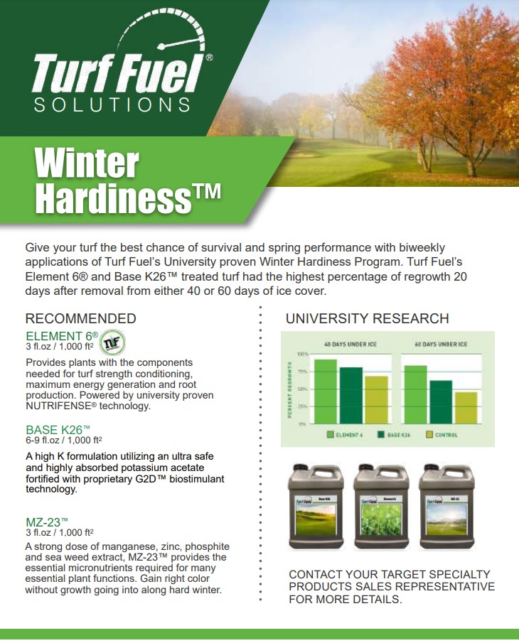 TargetSpecProd's tweet photo. Here comes Autumn! In many Northern Climates plants will be storing energy and preparing for winter in September. @TurfFuel Winter Hardiness program targets plant health for a successful spring.
#winterhardiness #element6 #BaseK26 #MZ23 #moreispossible #nosurprises https://t.co/3WNMbqmcPN