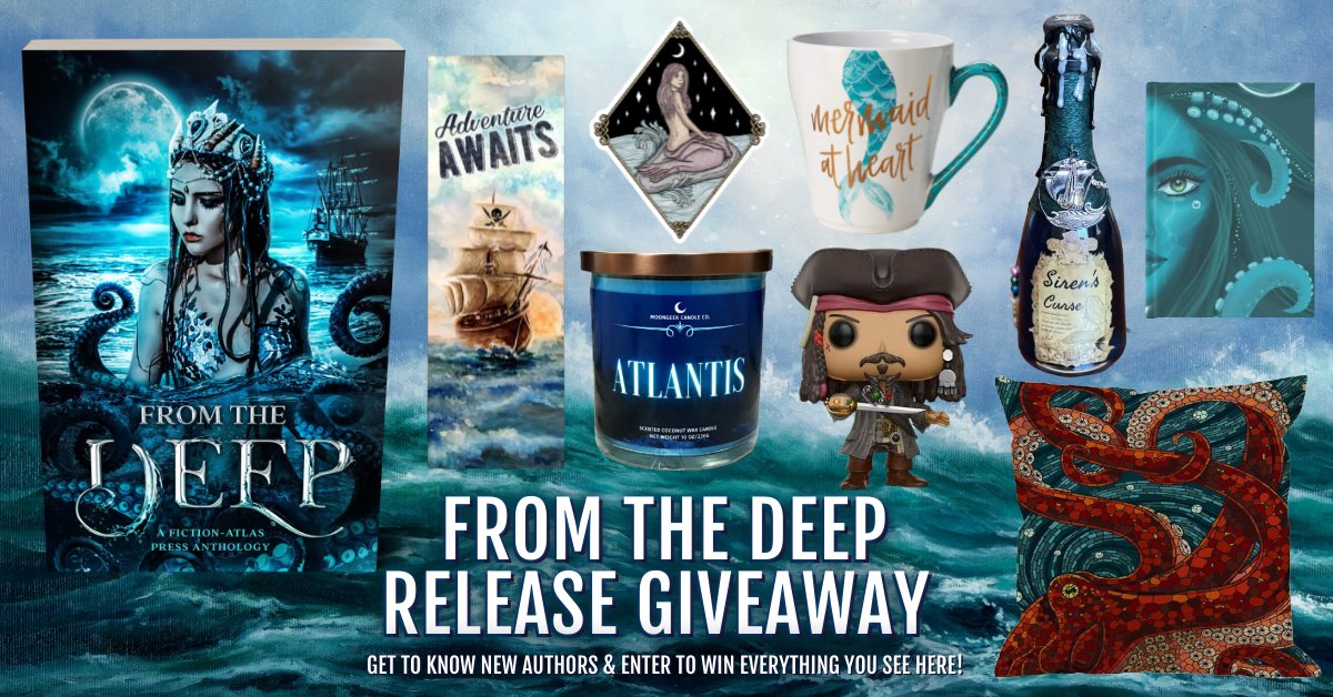 🔱To celebrate the release of the #FromTheDeep, we’re giving away a paperback + #JackSparrow #Funko, #Atlantis candle, #mermaid mug, #siren's song potion bottle, #pirate-themed bookmark, #Kraken pillow, #selkie sticker, &amp; sea witch journal.🔱 

🐚Enter: bit.ly/fromthedeepgw🐚