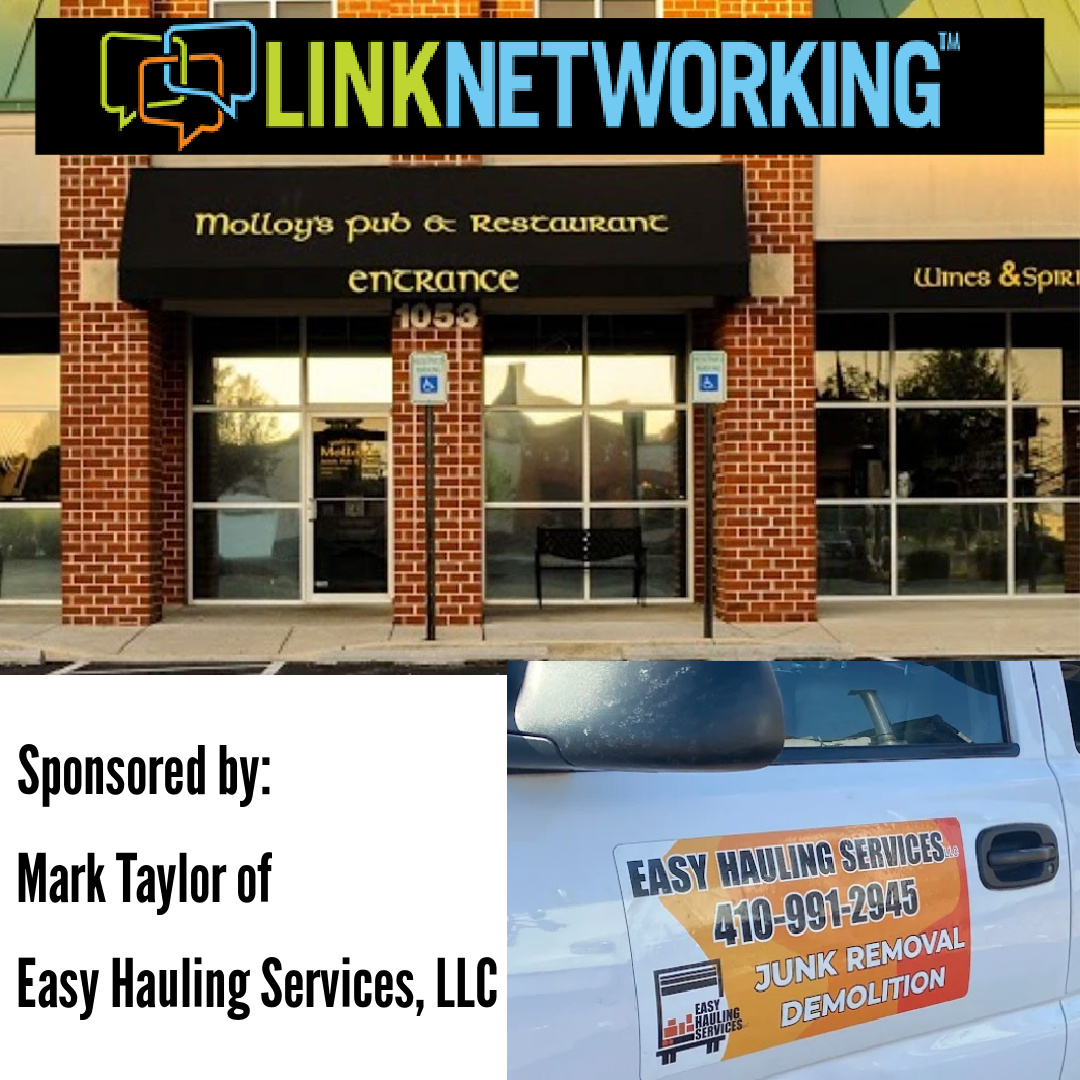 Join us, Tuesday, September 7th from 6 pm to 8 pm for LinkNetworking!
LinkNetworking goes to <a href="/Molloy/">Molloy</a>'s Irish Pub!
This event is sponsored by Mark Taylor of <a href="/EasyHauling/">Mark Taylor</a>
zcu.io/1him

#MarylandNetworking #GSPACC #NAACCC #CroftonChamber #CroftonMD  #MarylandSmallBusiness
