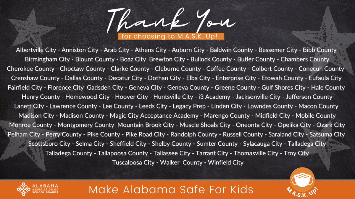 AlaSchoolBoards's tweet photo. Thank you for working together to #MakeALSafeforKids! #MaskUpAlabama https://t.co/LDf5TwOhyH 🌟 https://t.co/YfueWp1yvL